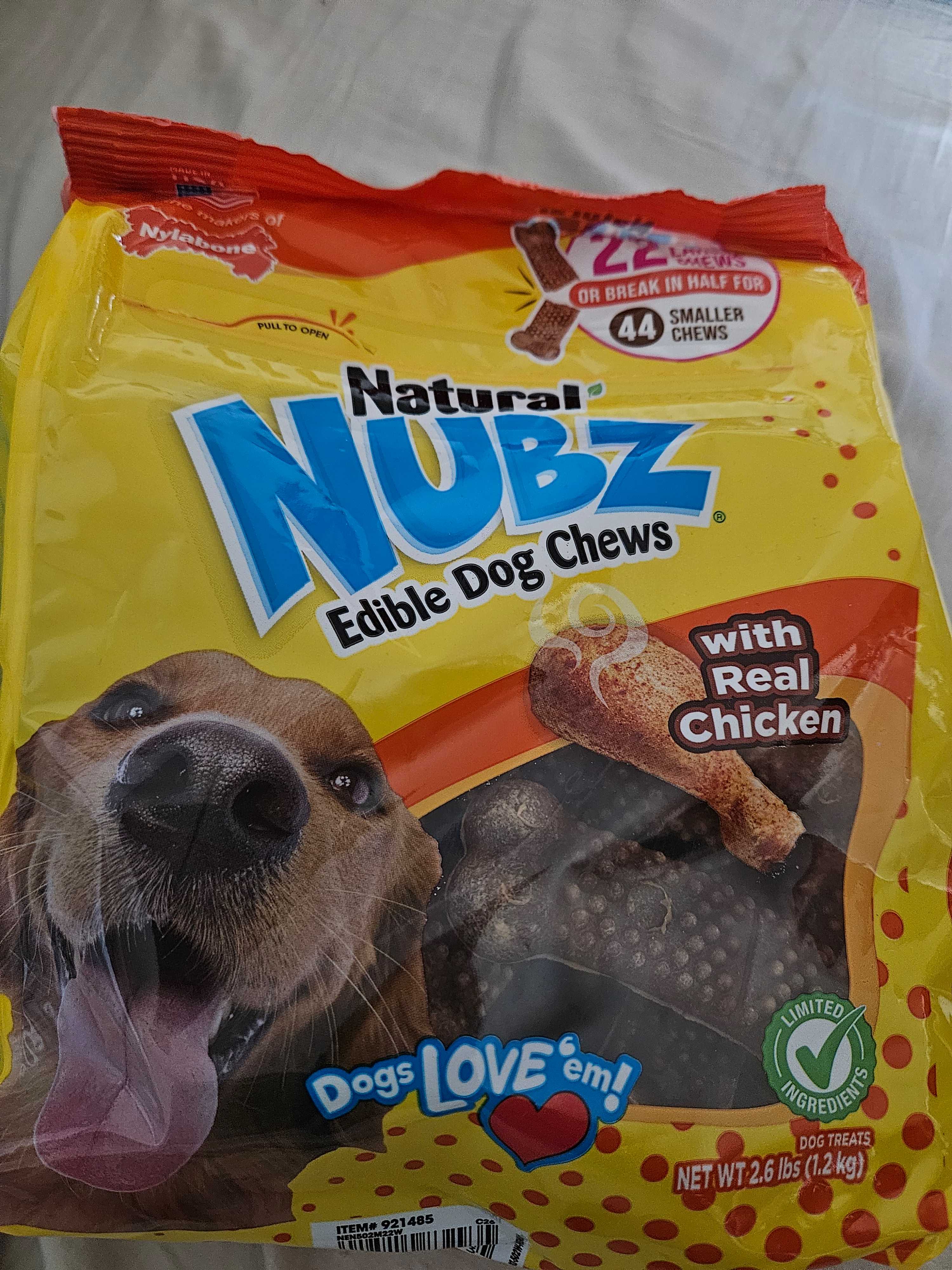 Nylabone Nubz Edible Dog Chews with Real Chicken, front of the package