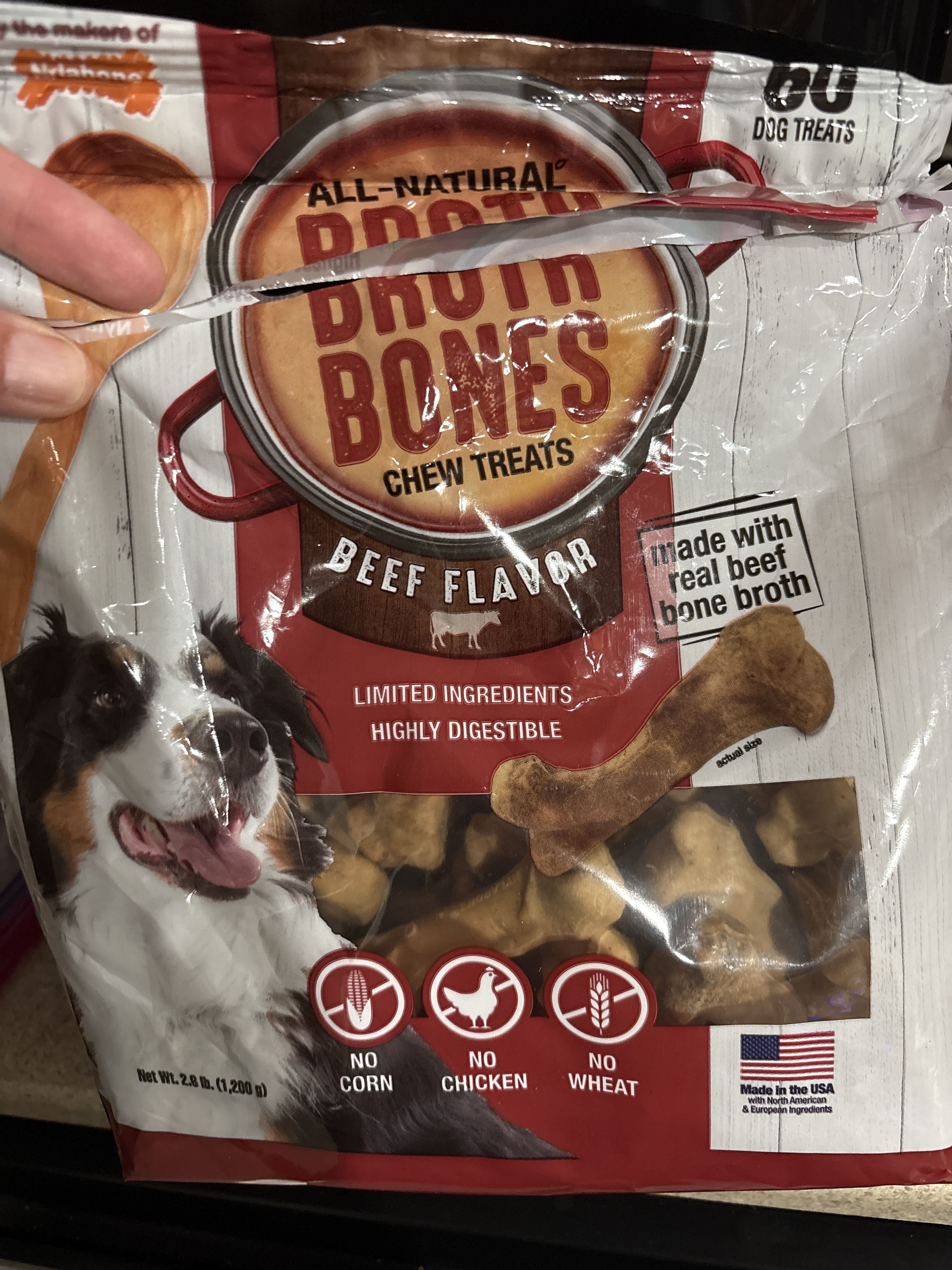 Nylabone Broth Bones Chew Treats Beef Flavor, front of the package
