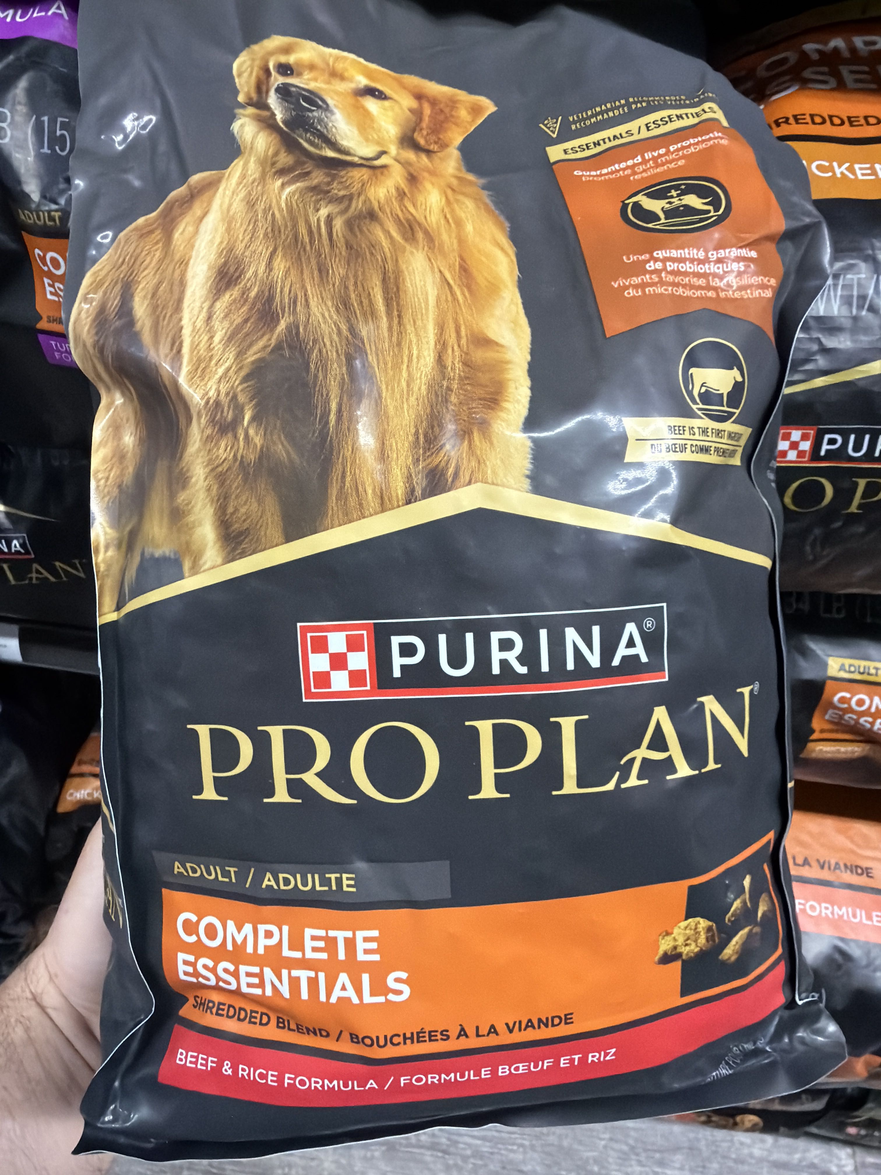 Purina Pro Plan Complete Essentials Shredded Blend Beef & Rice Formula, front of the package