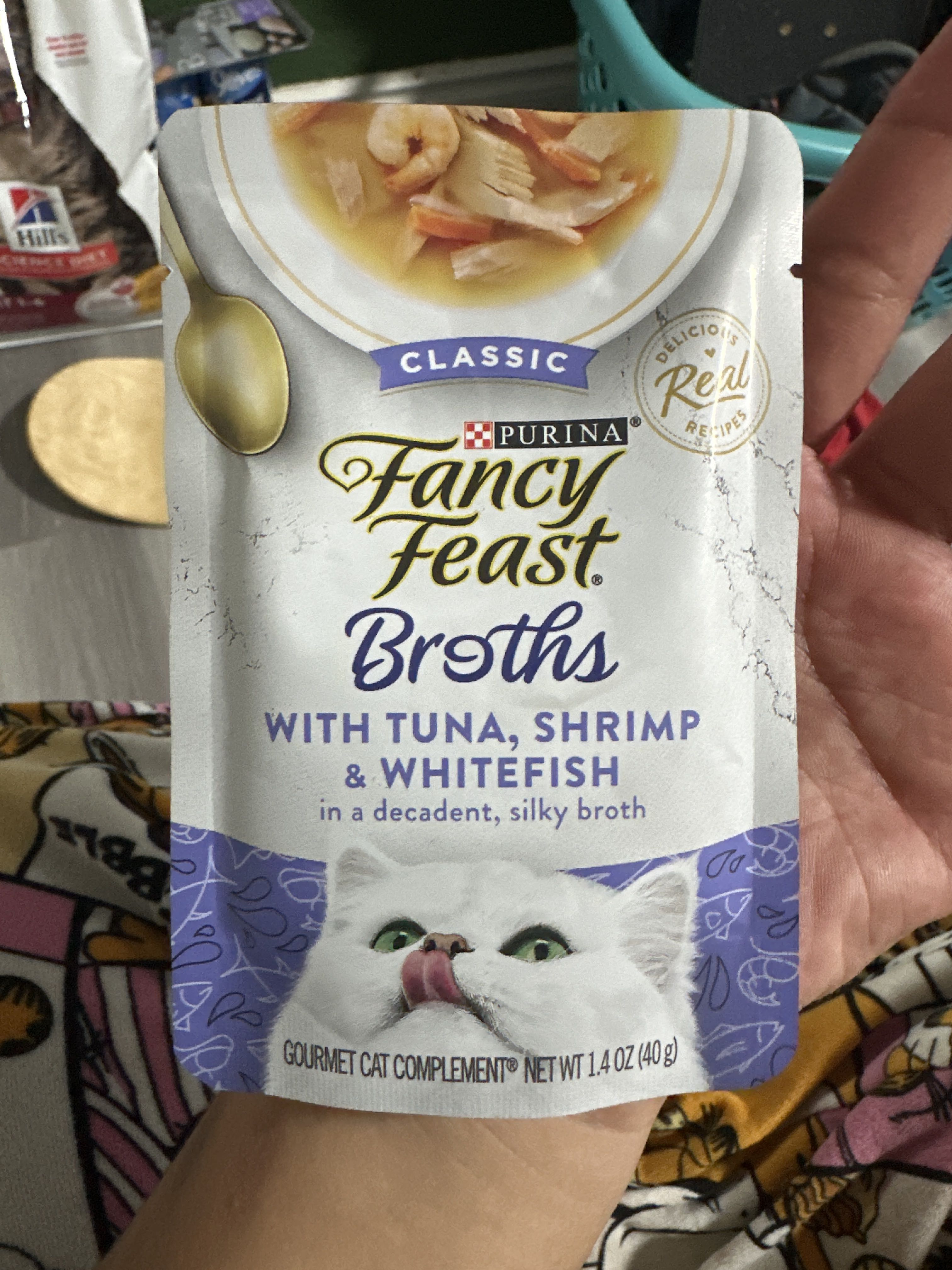 Purina Fancy Feast Classic Broths with Tuna, Shrimp & Whitefish, front of the package