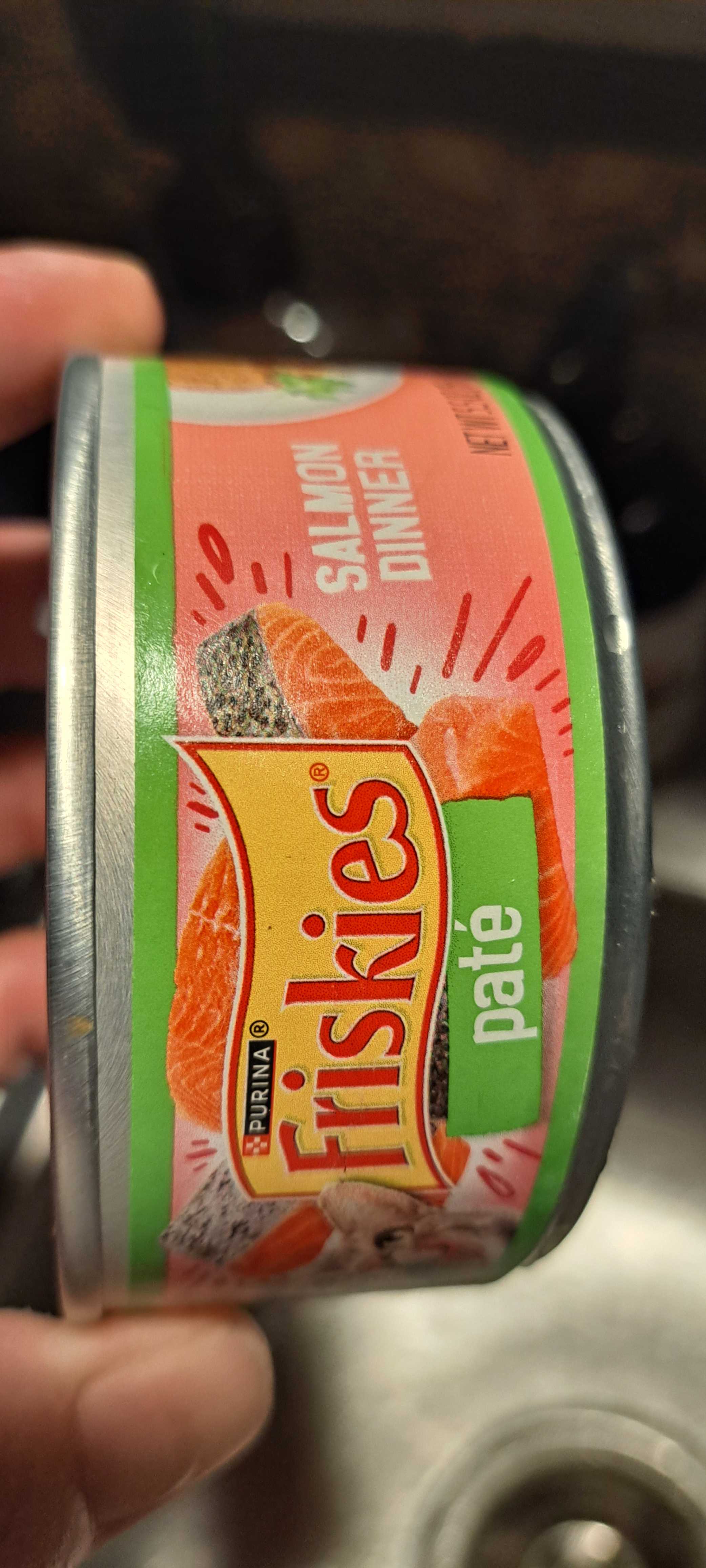 Friskies Salmon Dinner Paté, front of the package