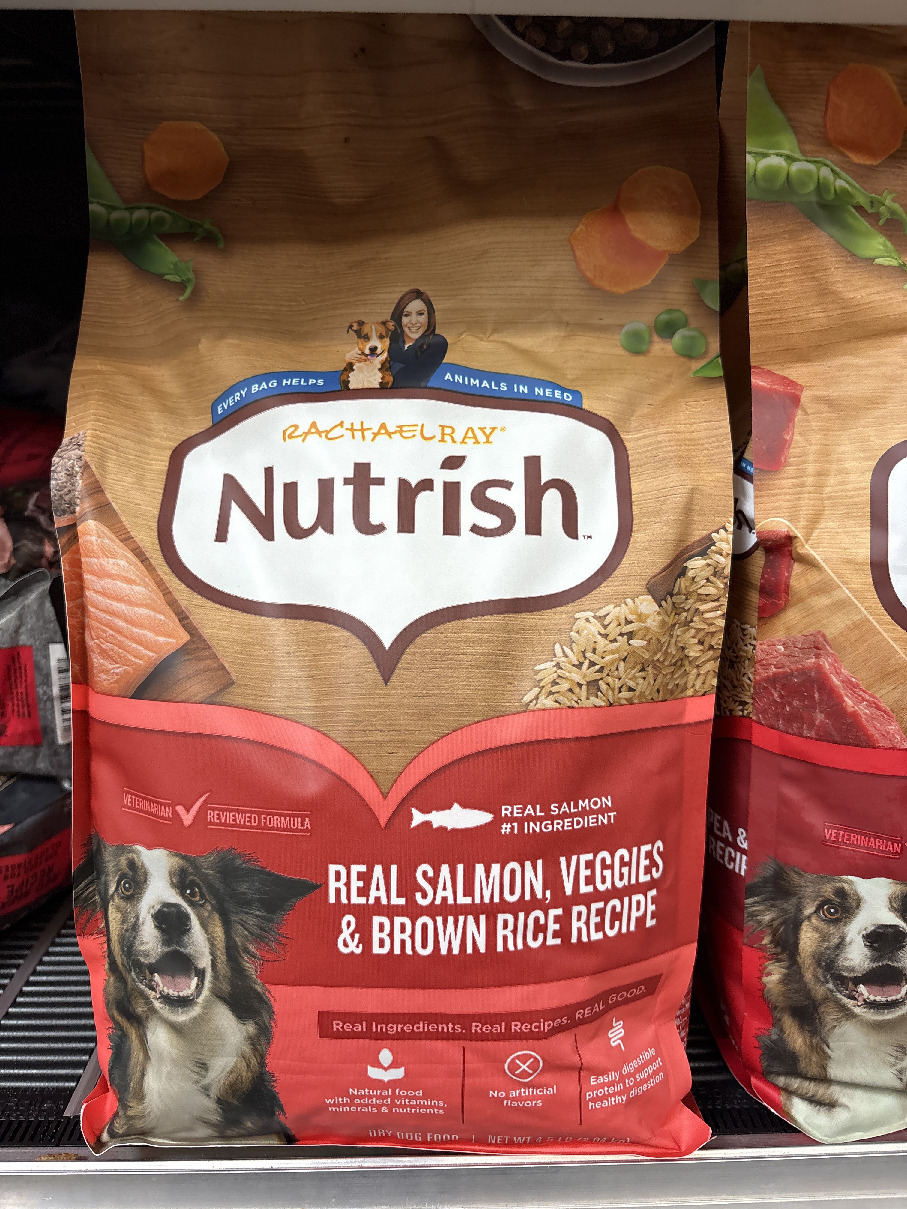 Rachael Ray Nutrish Real Salmon, Veggies & Brown Rice Recipe Dry Dog Food, front of the package