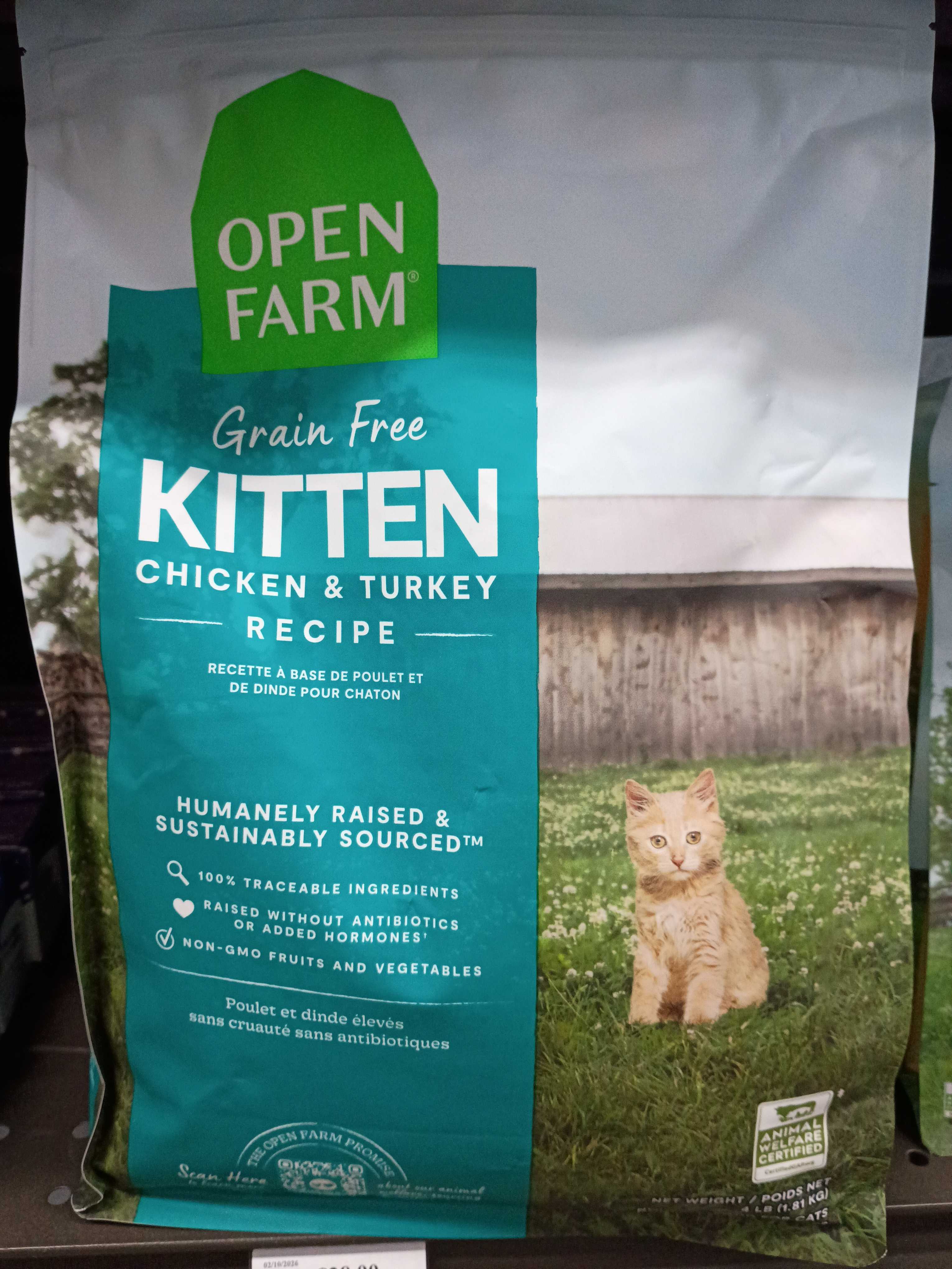 Open Farm Grain Free Kitten Chicken & Turkey Recipe, front of the package