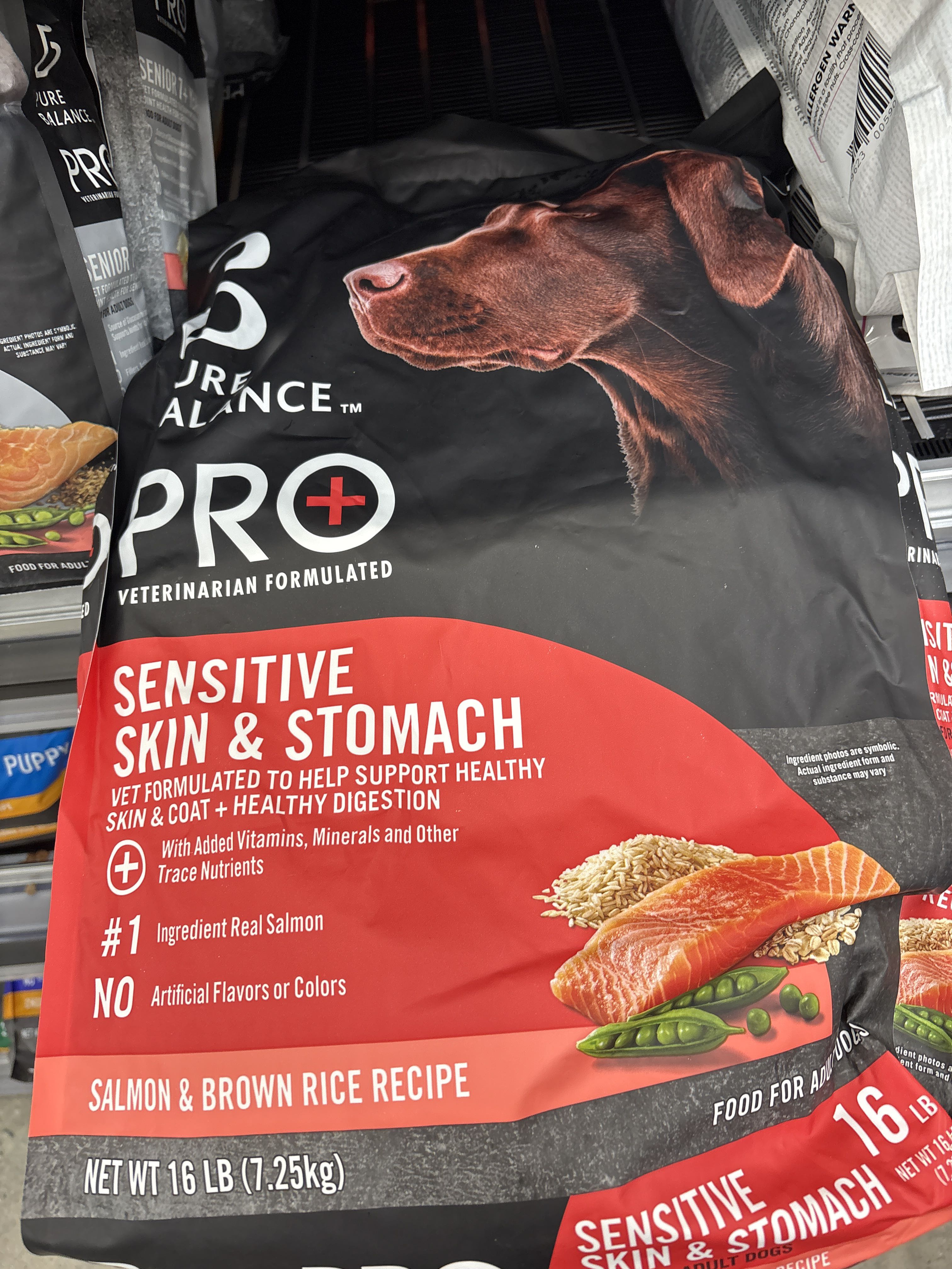 Pure Balance PRO+ Sensitive Skin & Stomach Salmon & Brown Rice Recipe, front of the package