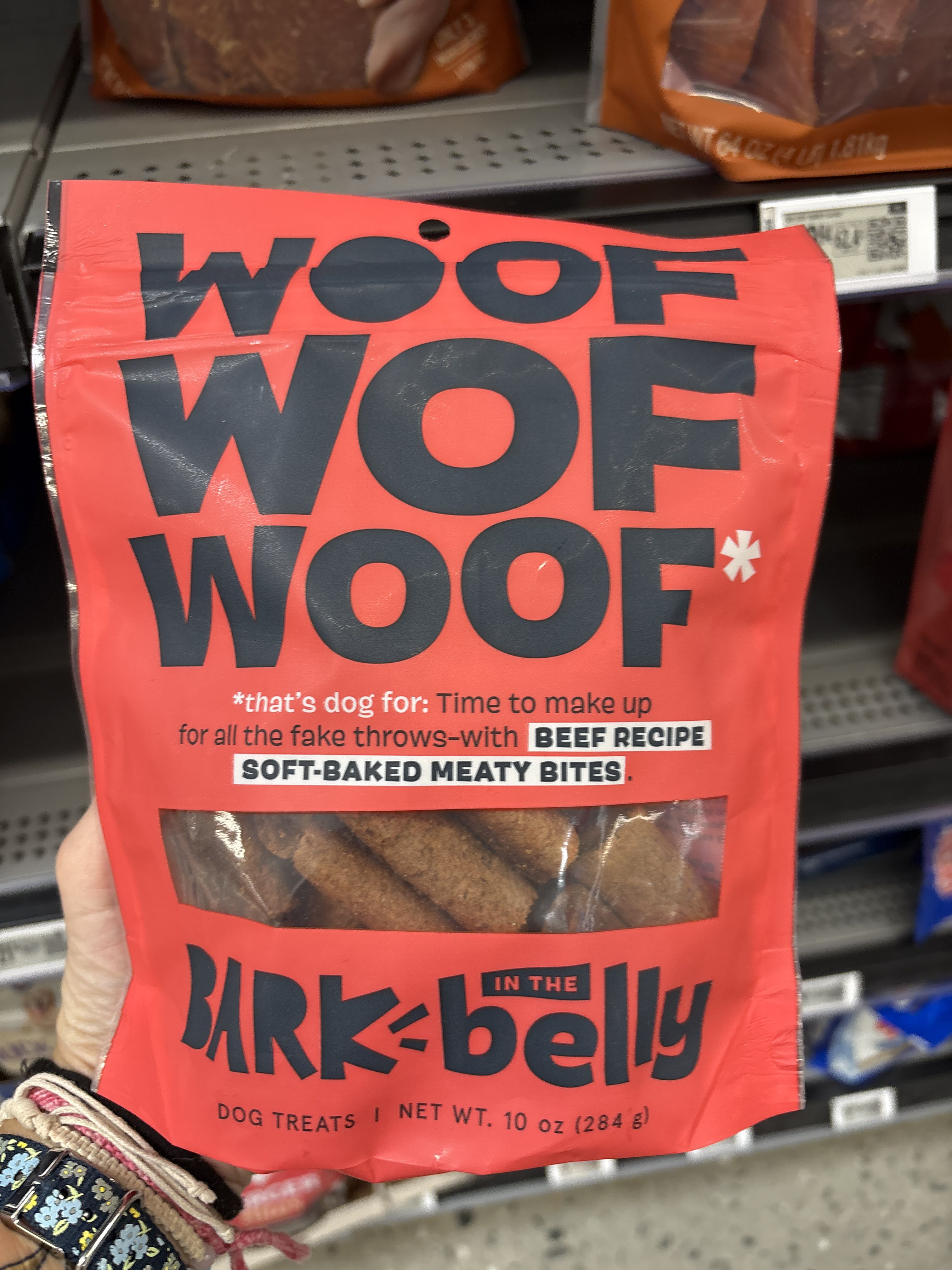 Bark Woof Woof Woof Beef Recipe Soft-Baked Meaty Bites, front of the package