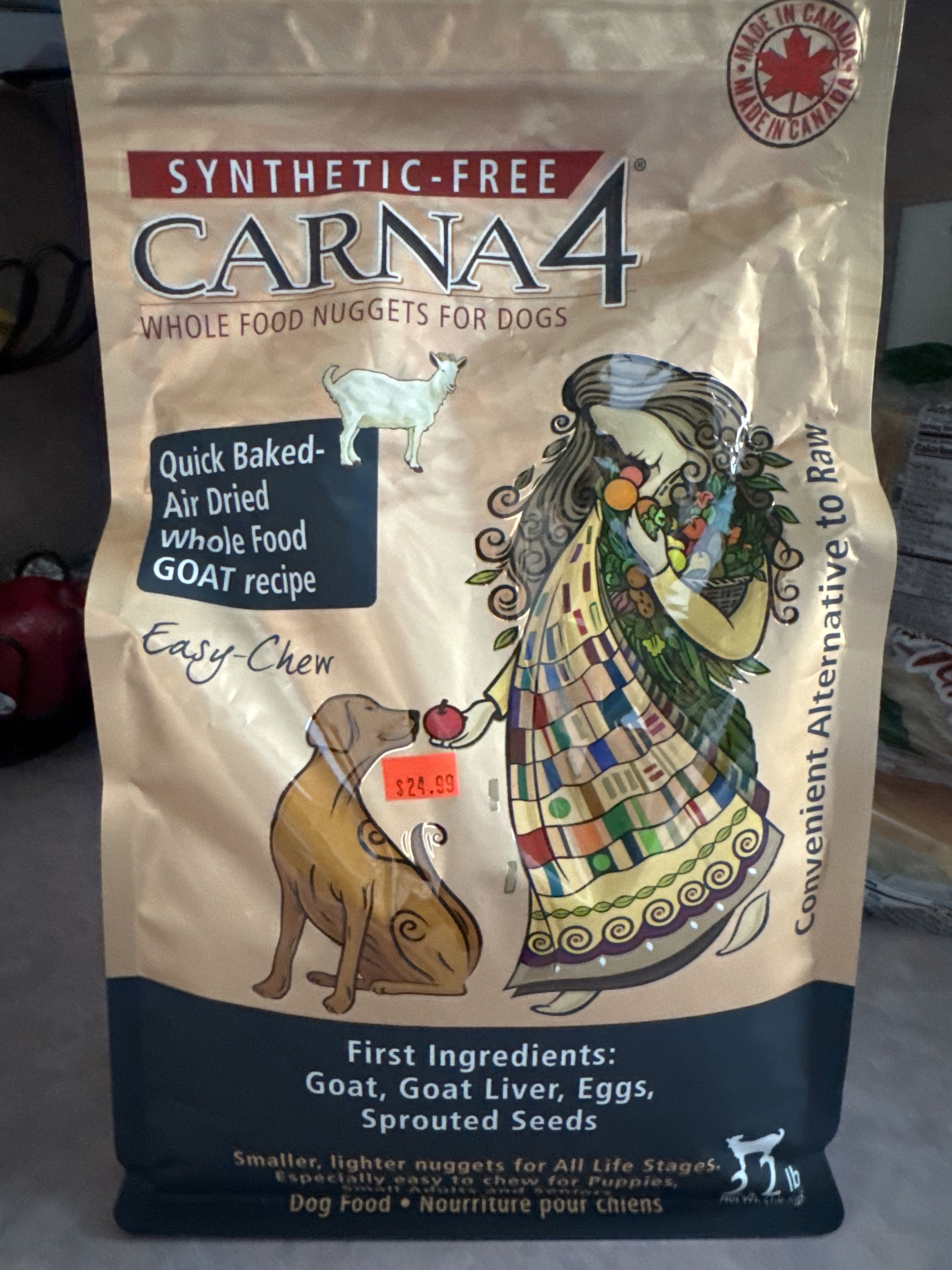 Carna4 Whole Food Nuggets Quick Baked-Air Dried Goat Recipe, front of the package