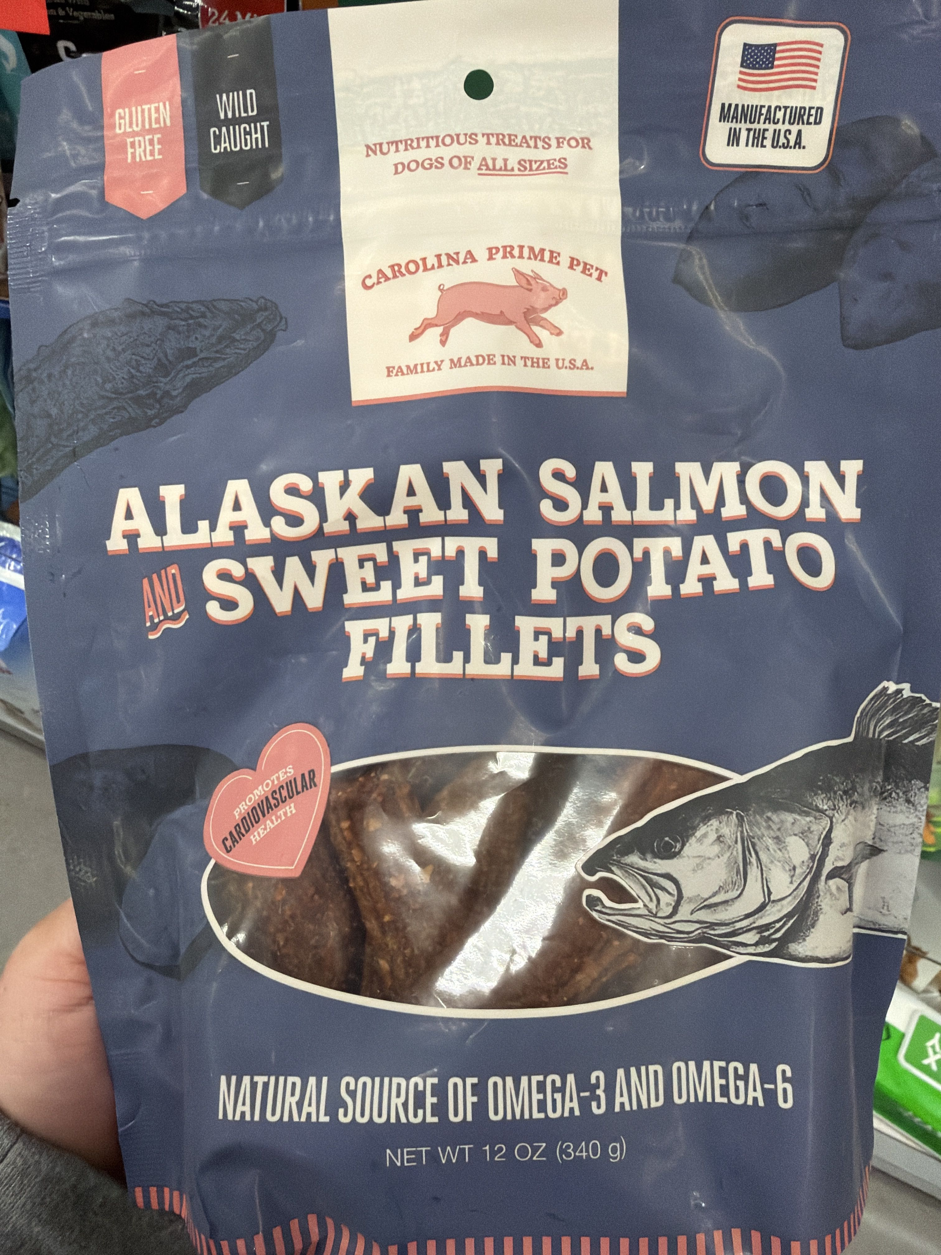 Carolina Prime Pet Alaskan Salmon and Sweet Potato Fillets, front of the package