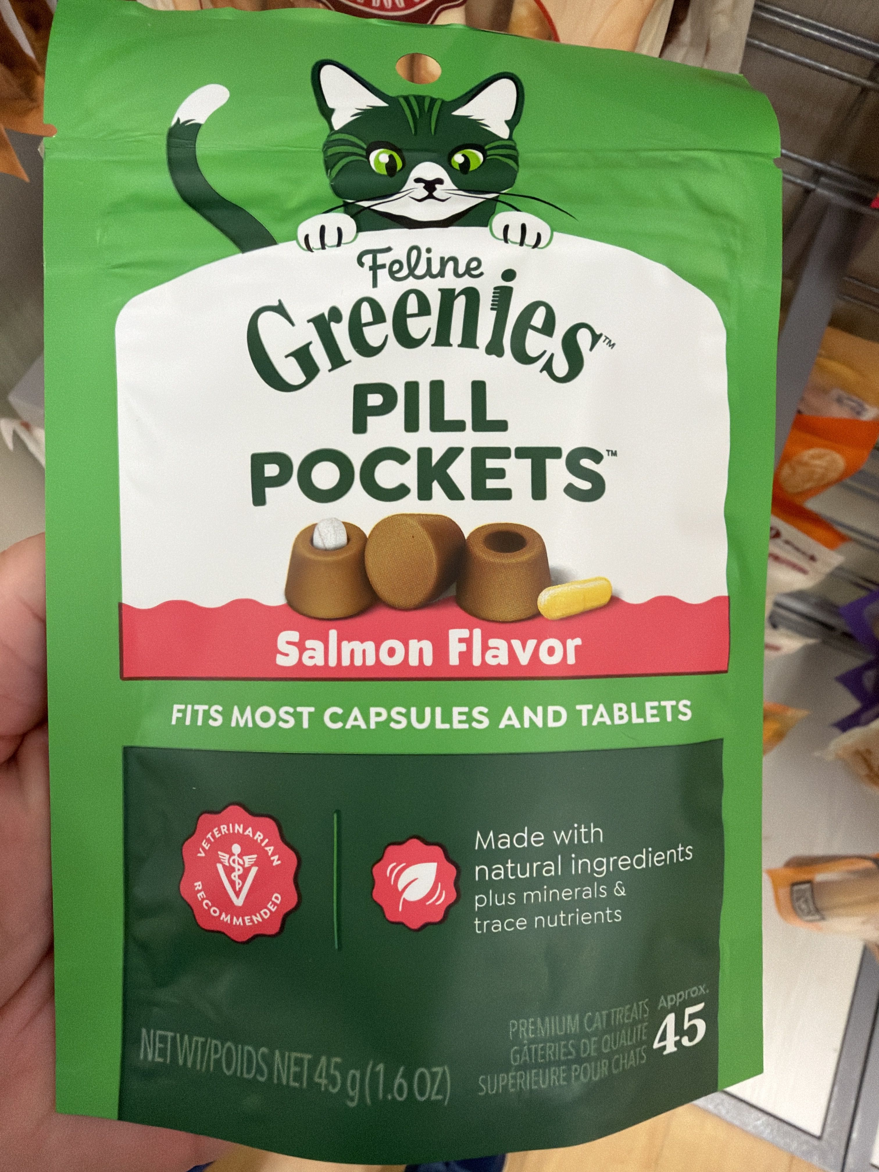 Greenies Pill Pockets Salmon Flavor, front of the package