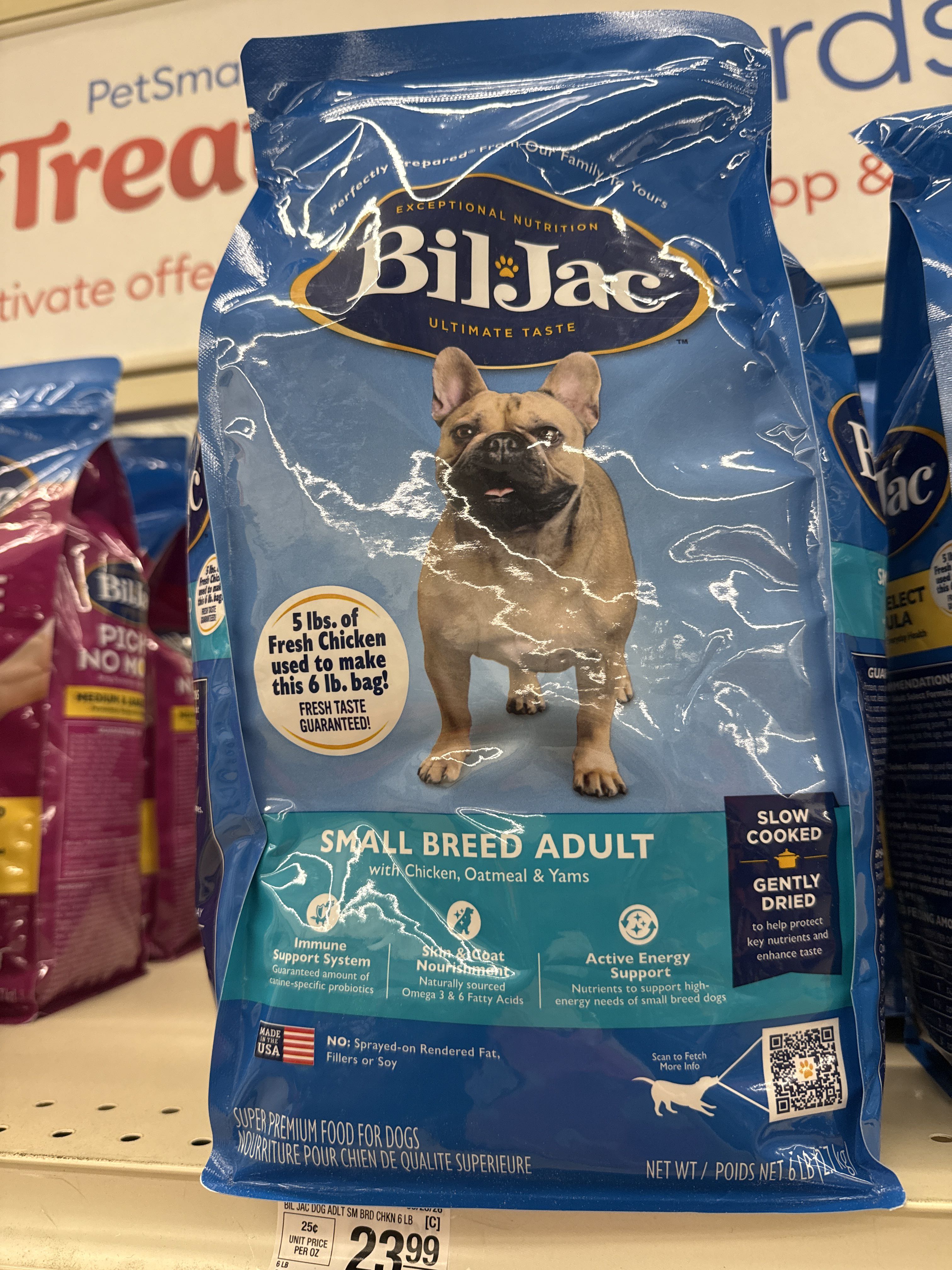 Bil-Jac Small Breed Adult with Chicken, Oatmeal & Yams, front of the package
