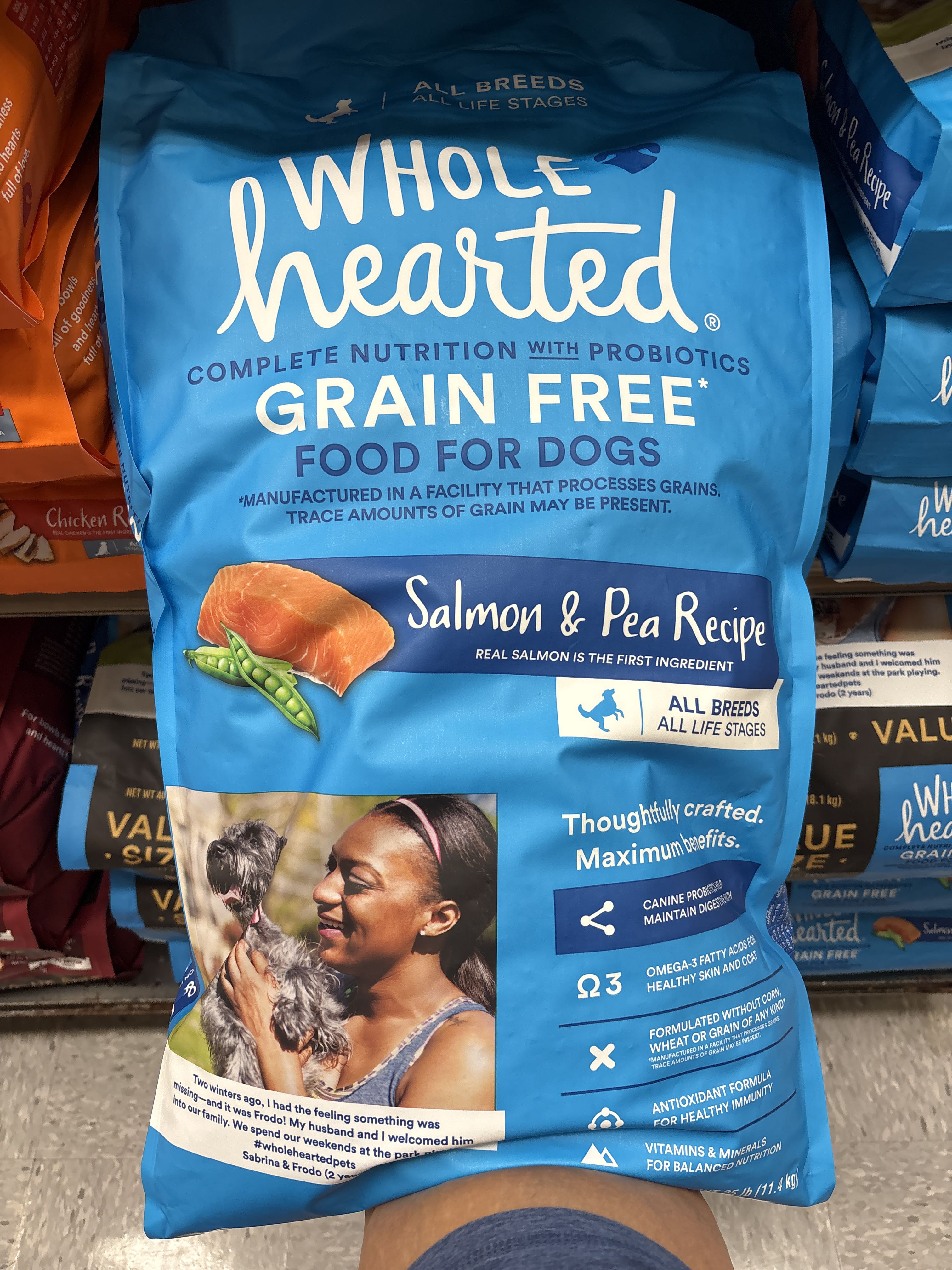 WholeHearted Salmon & Pea Recipe Grain Free Food for Dogs, front of the package
