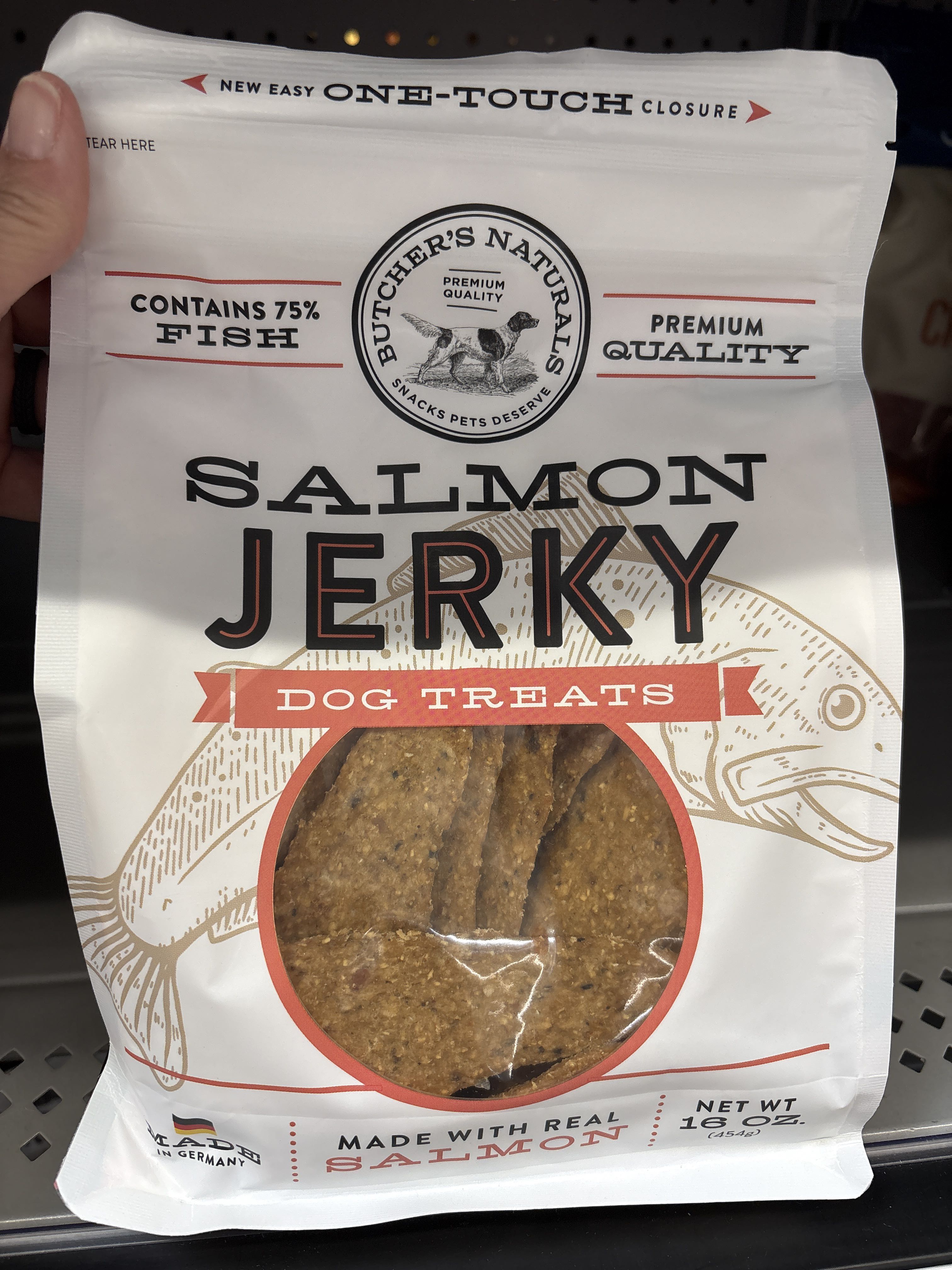 Butcher's Naturals Salmon Jerky Dog Treats, front of the package