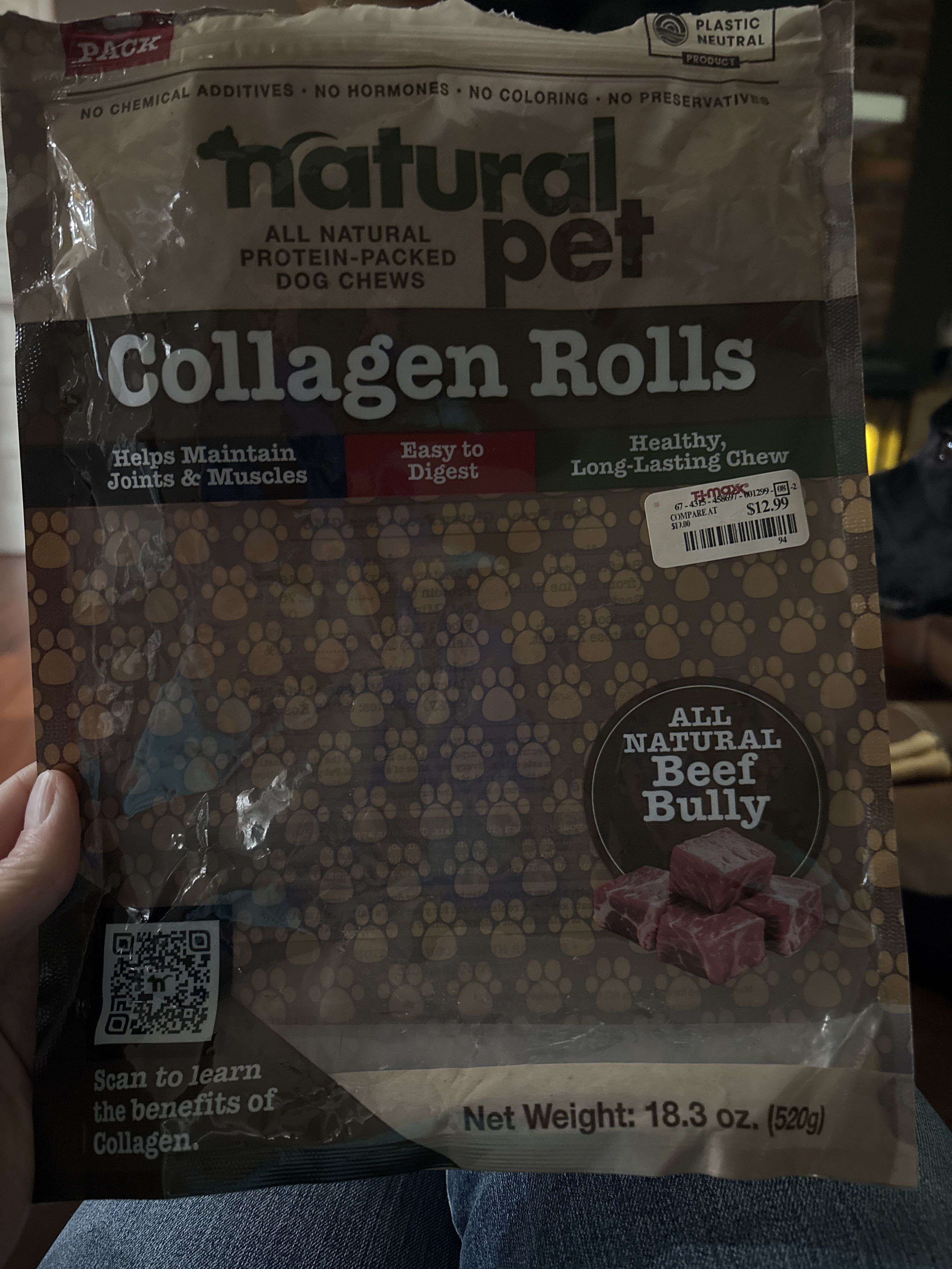 Natural Pet Collagen Rolls (All Natural Beef Bully), front of the package