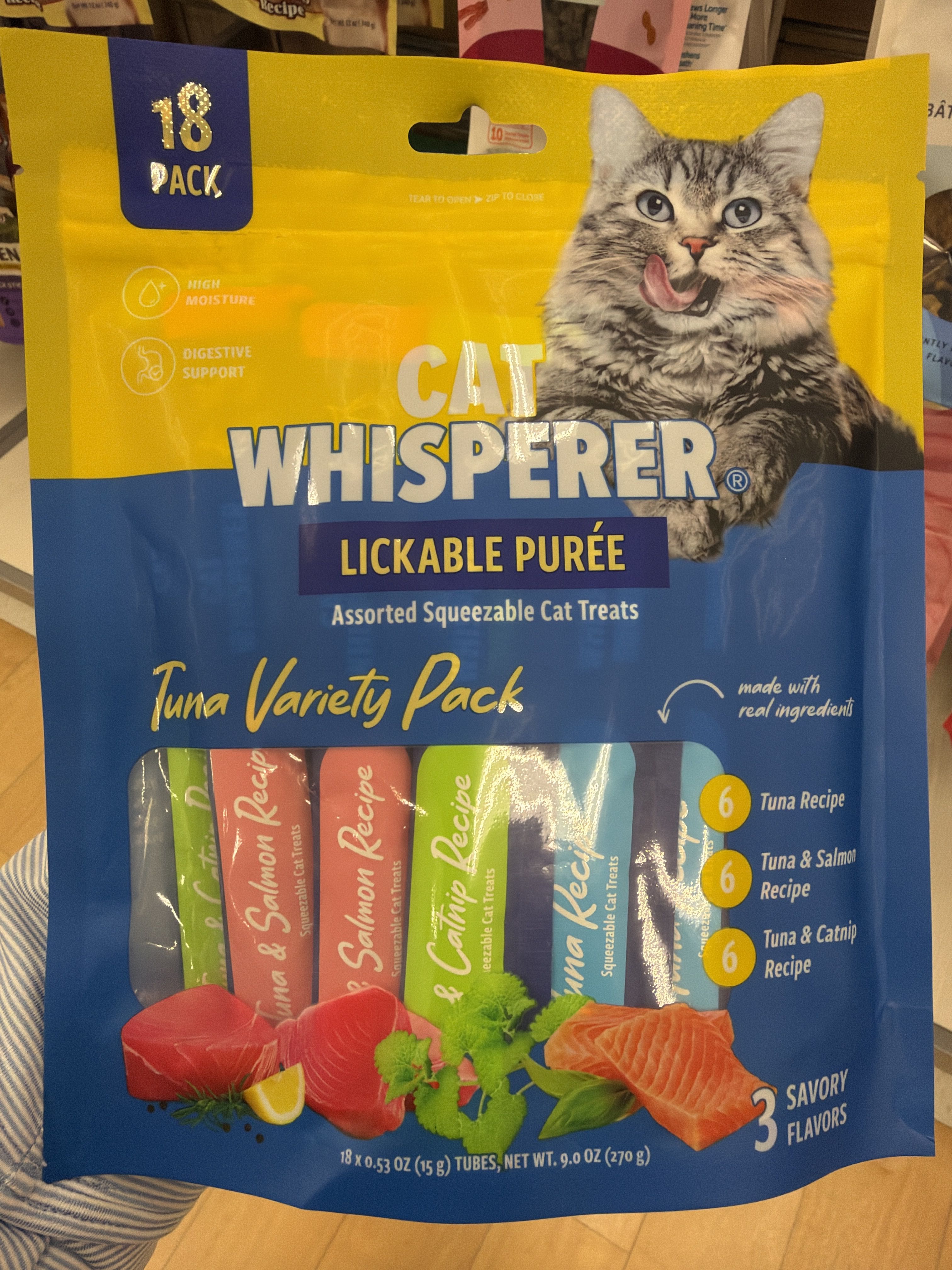 Cat Whisperer Lickable Purée Tuna Variety Pack, front of the package
