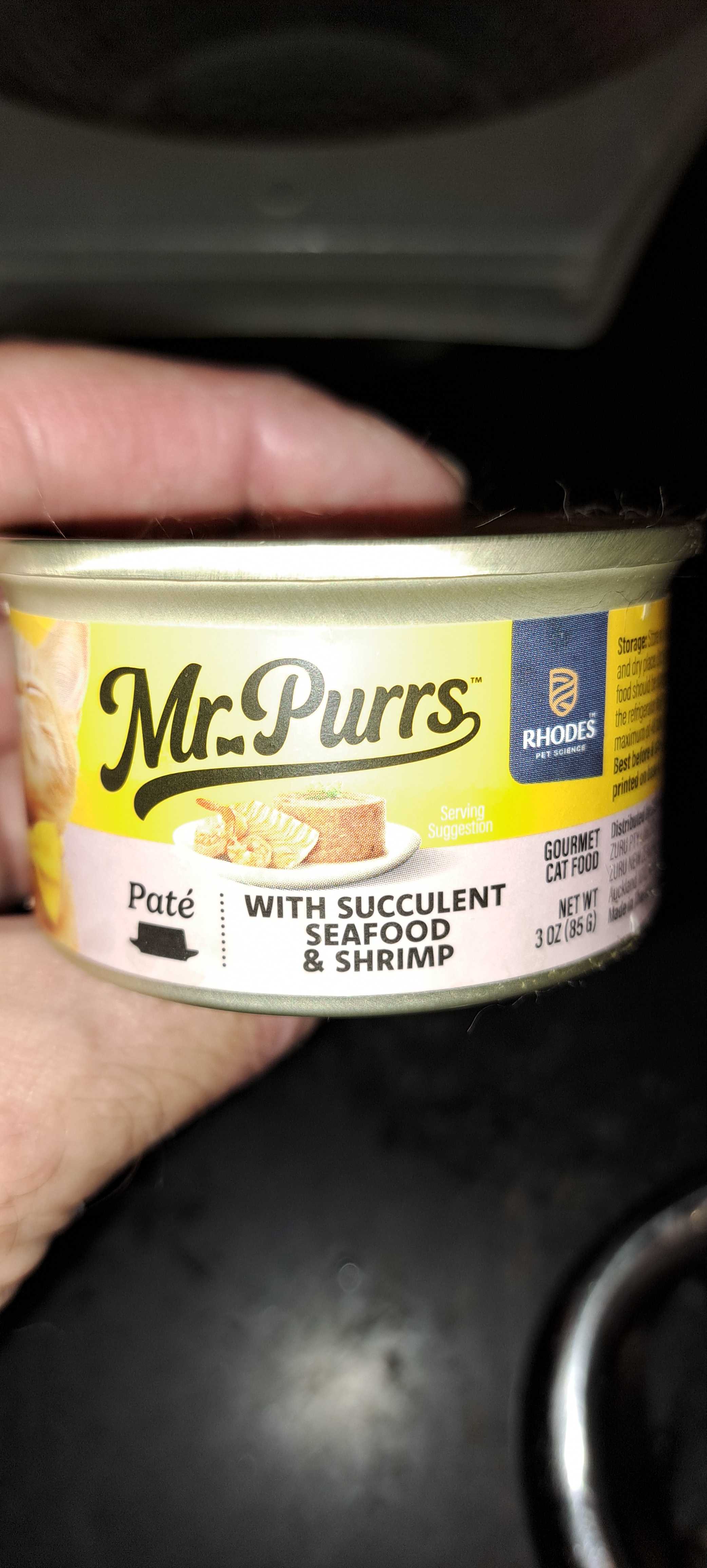 Mr. Purrs Paté with Succulent Seafood & Shrimp, front of the package