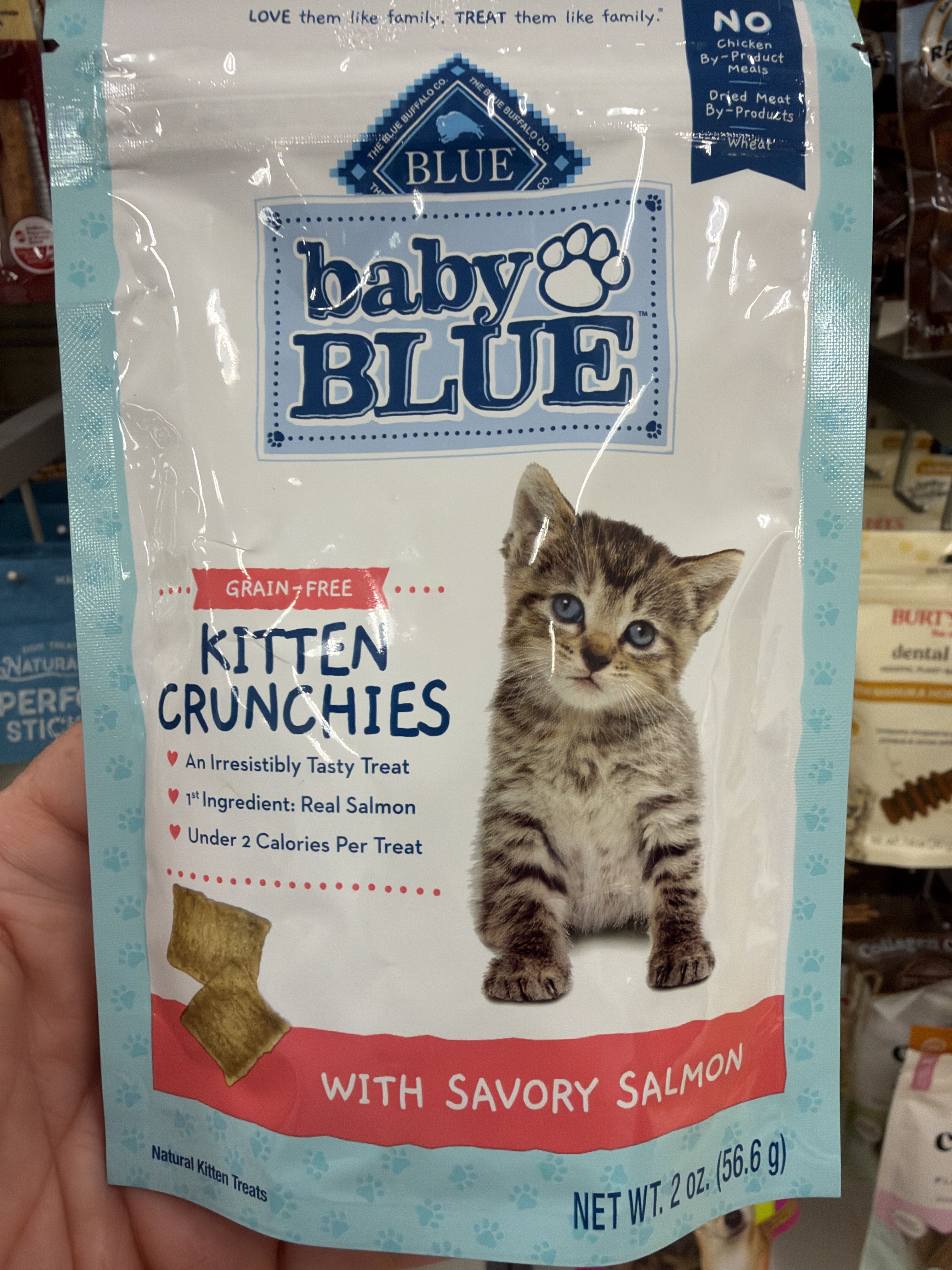 Blue Buffalo Baby Blue Kitten Crunchies Grain-Free with Savory Salmon, front of the package