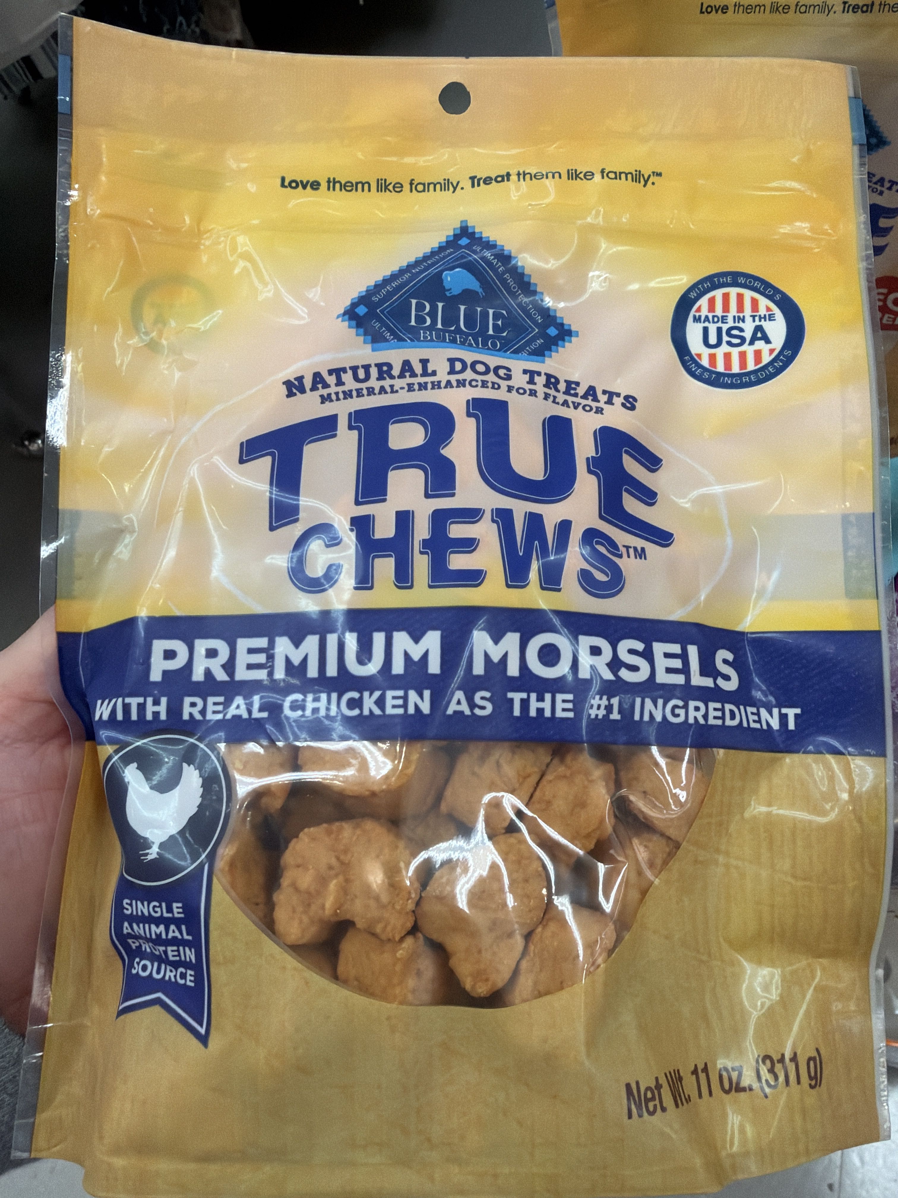 Blue Buffalo True Chews Premium Morsels with Real Chicken, front of the package