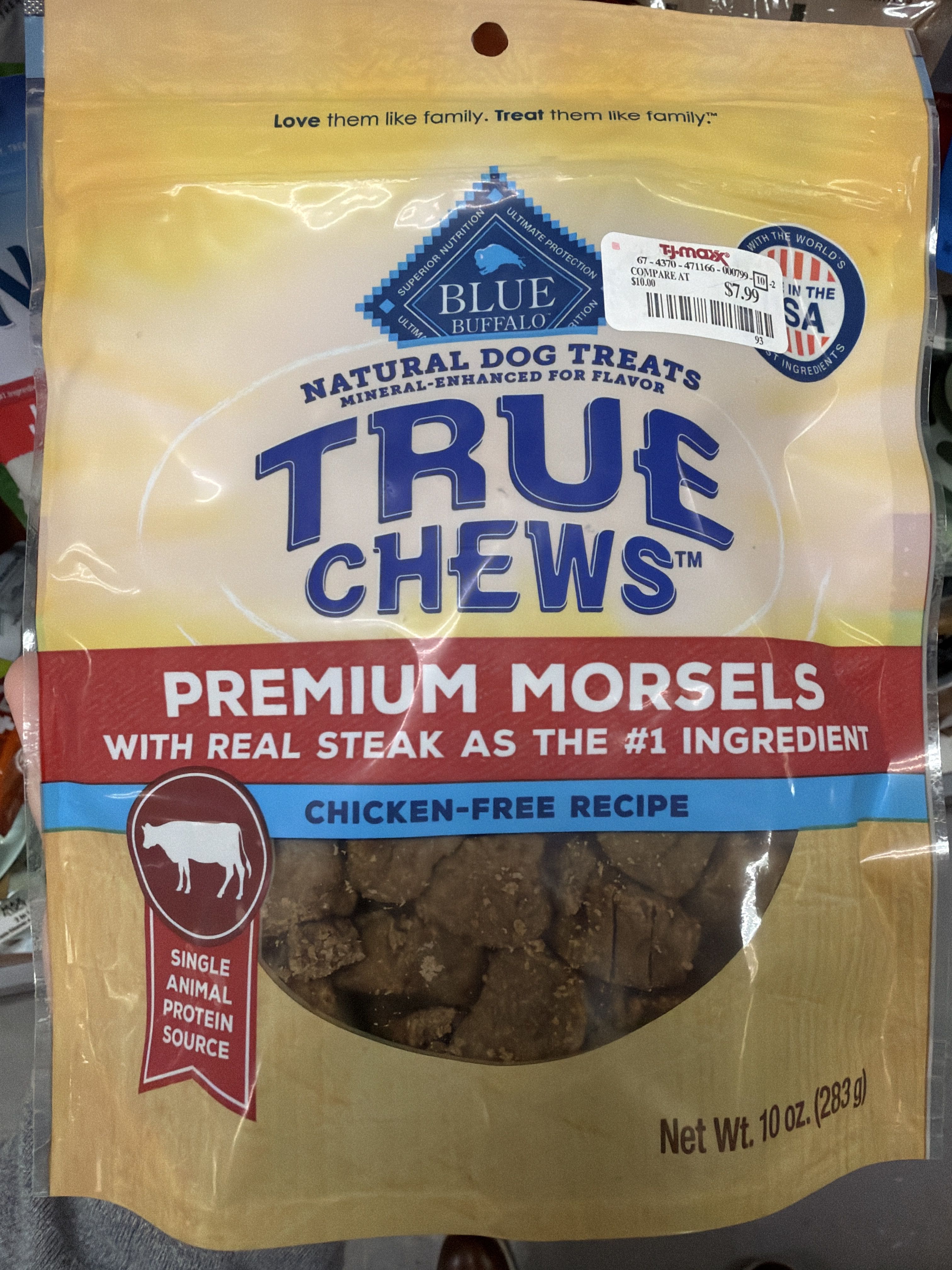 Blue Buffalo True Chews Premium Morsels with Real Steak, front of the package
