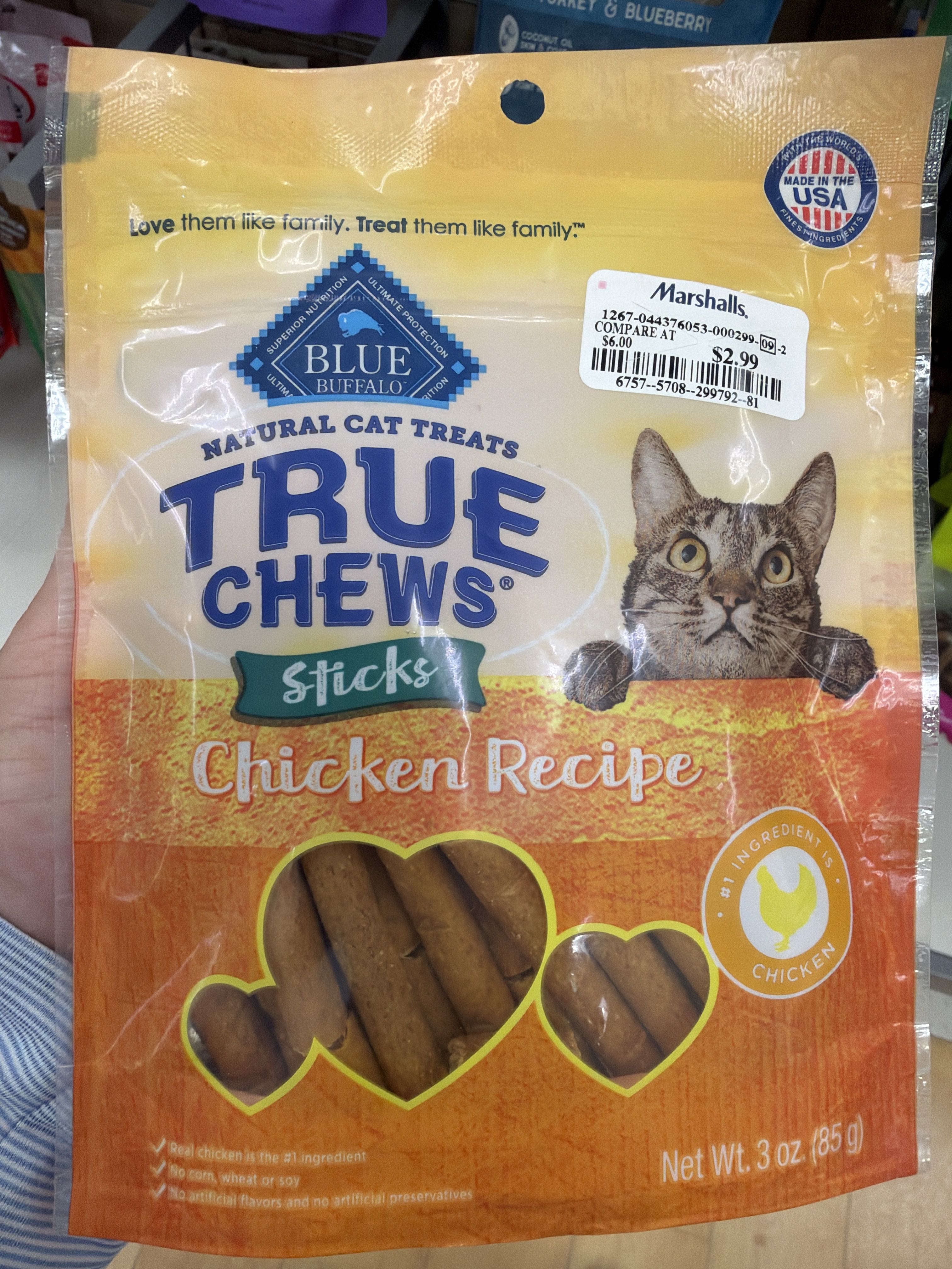 Blue Buffalo True Chews Sticks Chicken Recipe Natural Cat Treats, front of the package