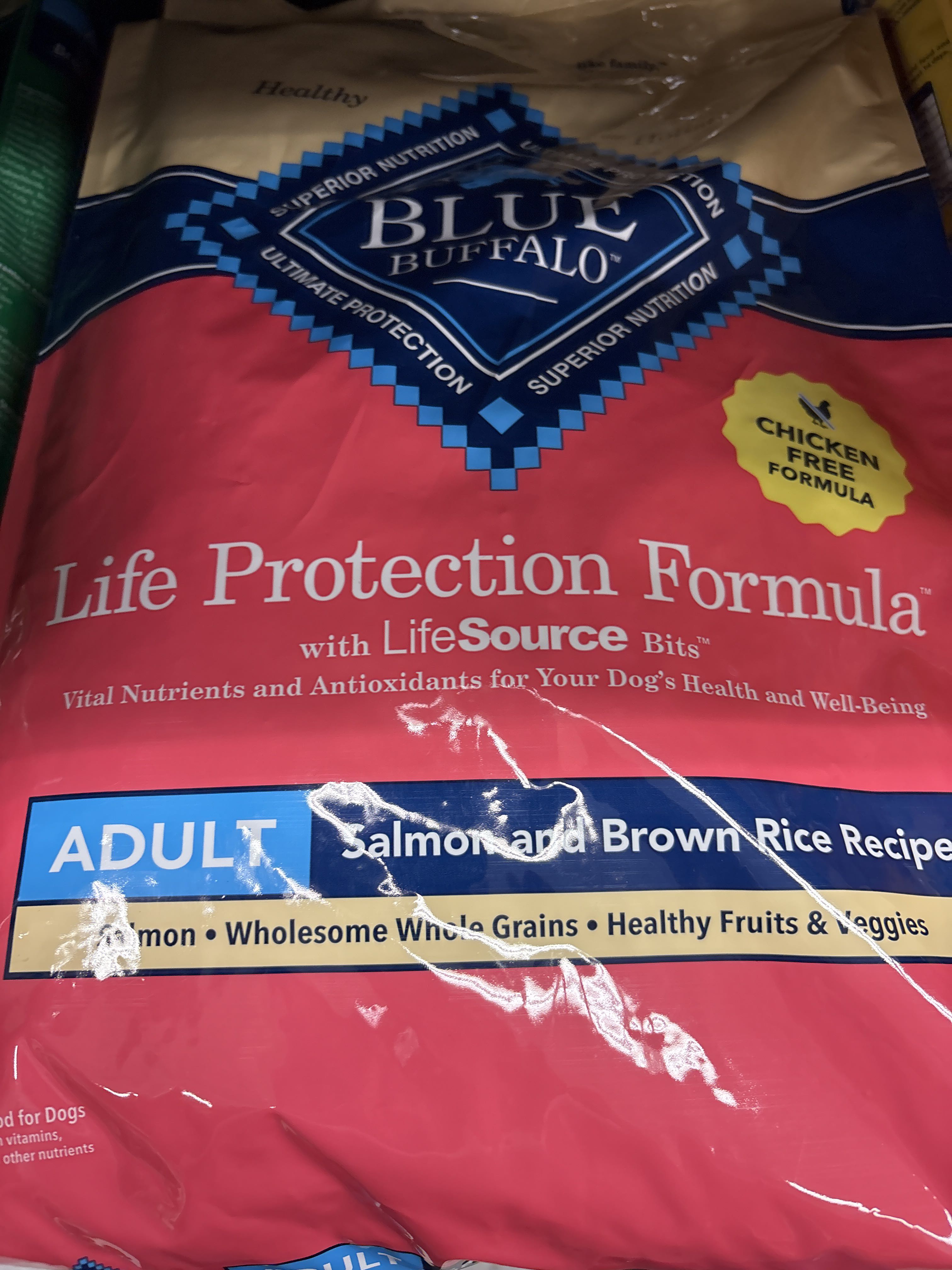 Blue Buffalo Life Protection Formula Adult Salmon and Brown Rice Recipe, front of the package