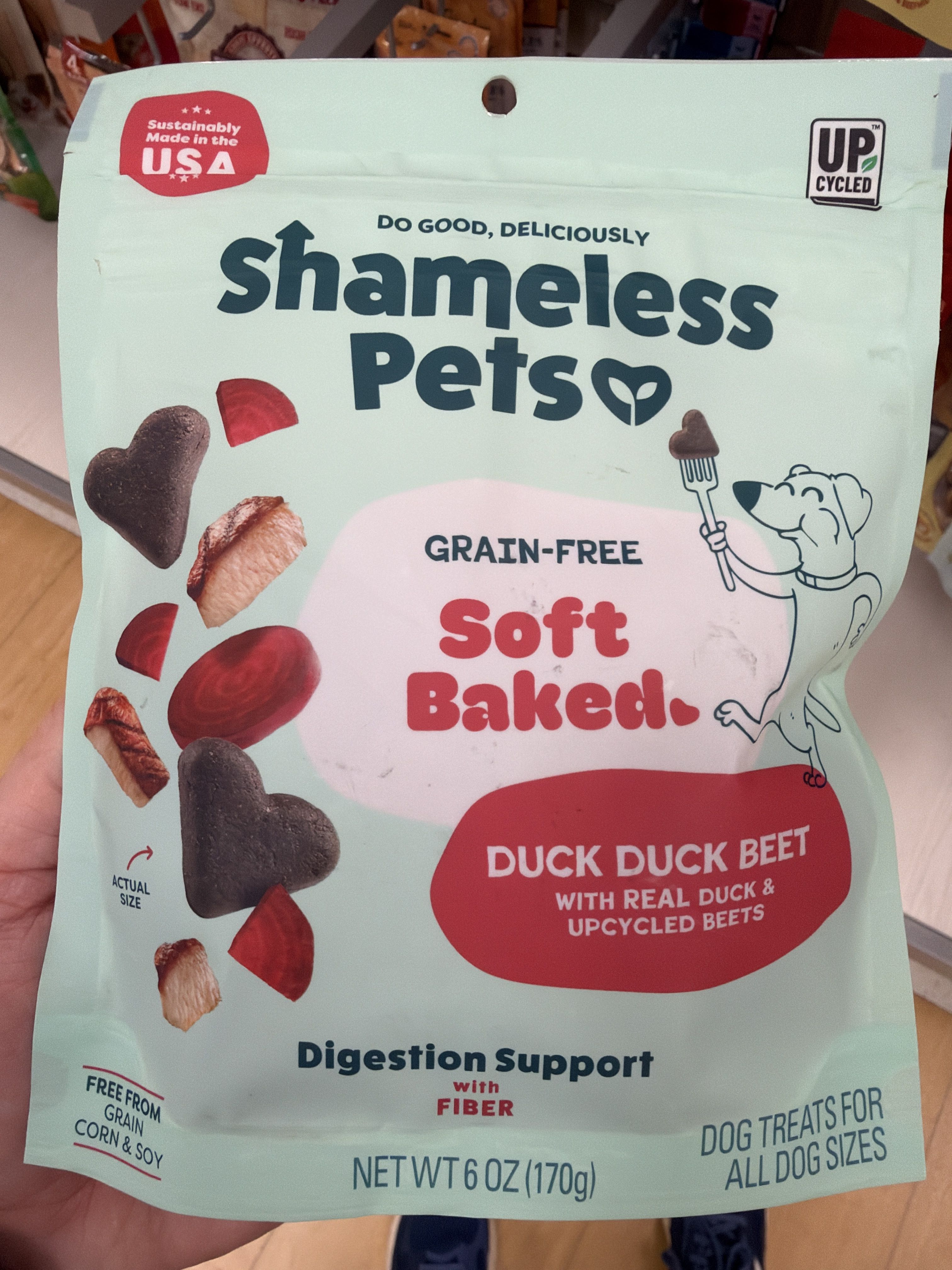 Shameless Pets Duck Duck Beet Soft Baked Grain-Free Dog Treats, front of the package