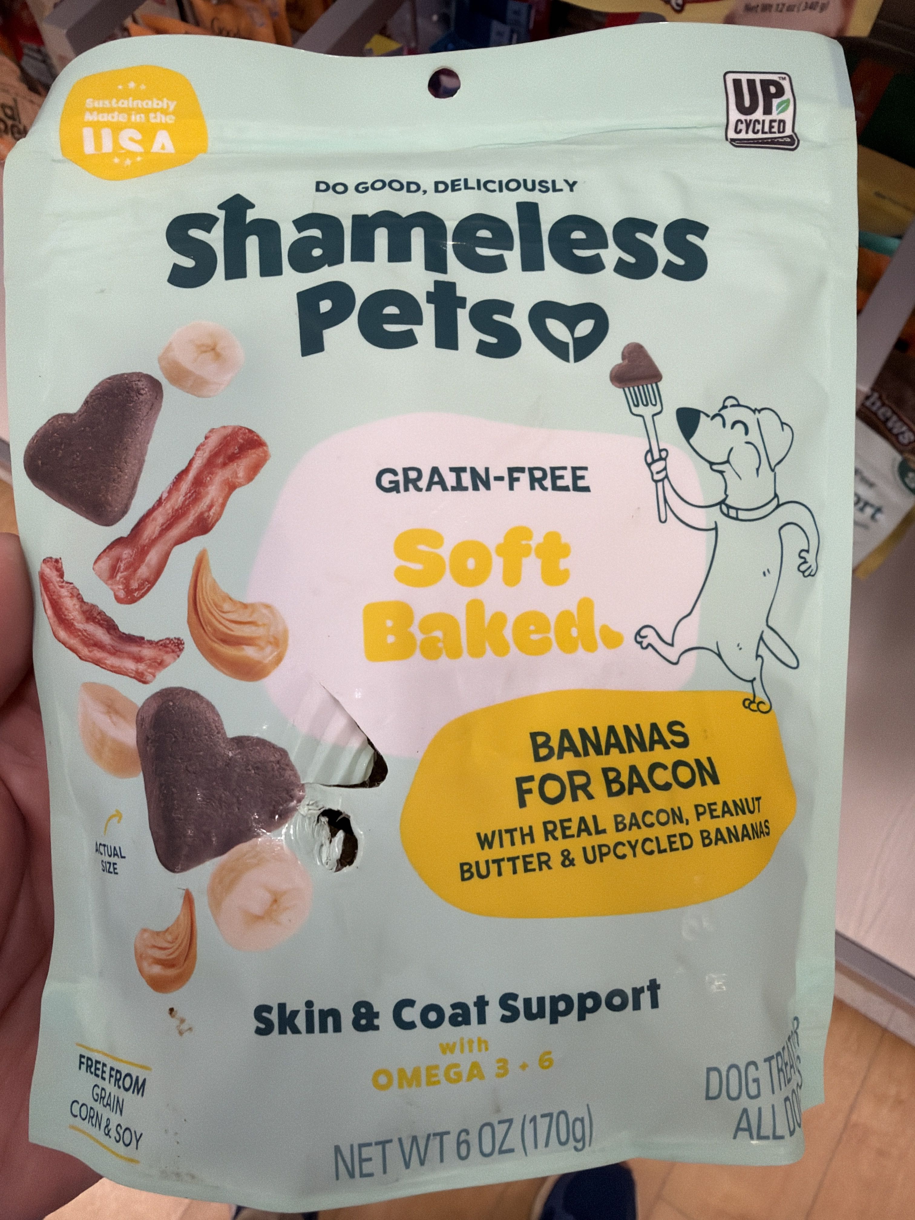 Shameless Pets Bananas for Bacon Soft Baked Dog Treats, front of the package