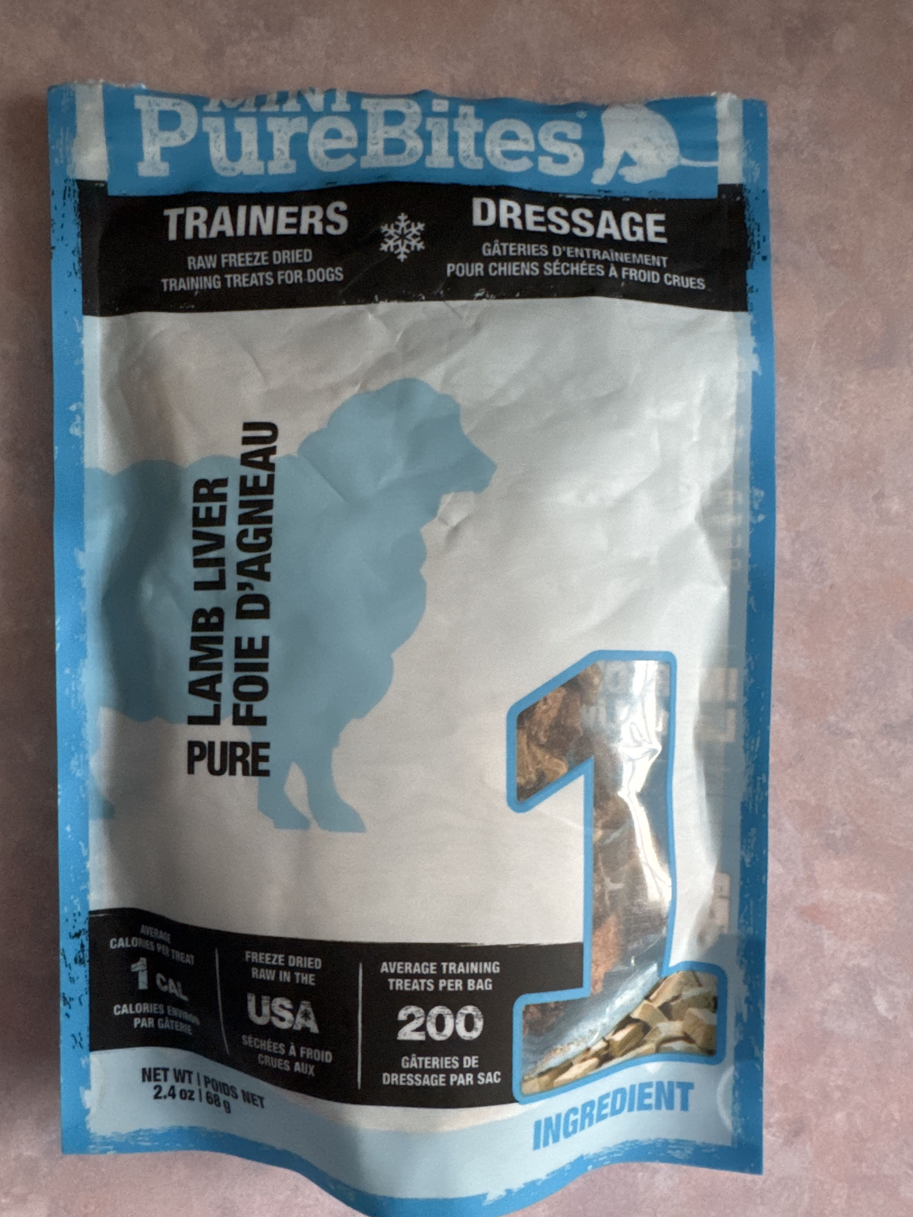 PureBites Mini Trainers Lamb Liver Raw Freeze Dried Training Treats, front of the package