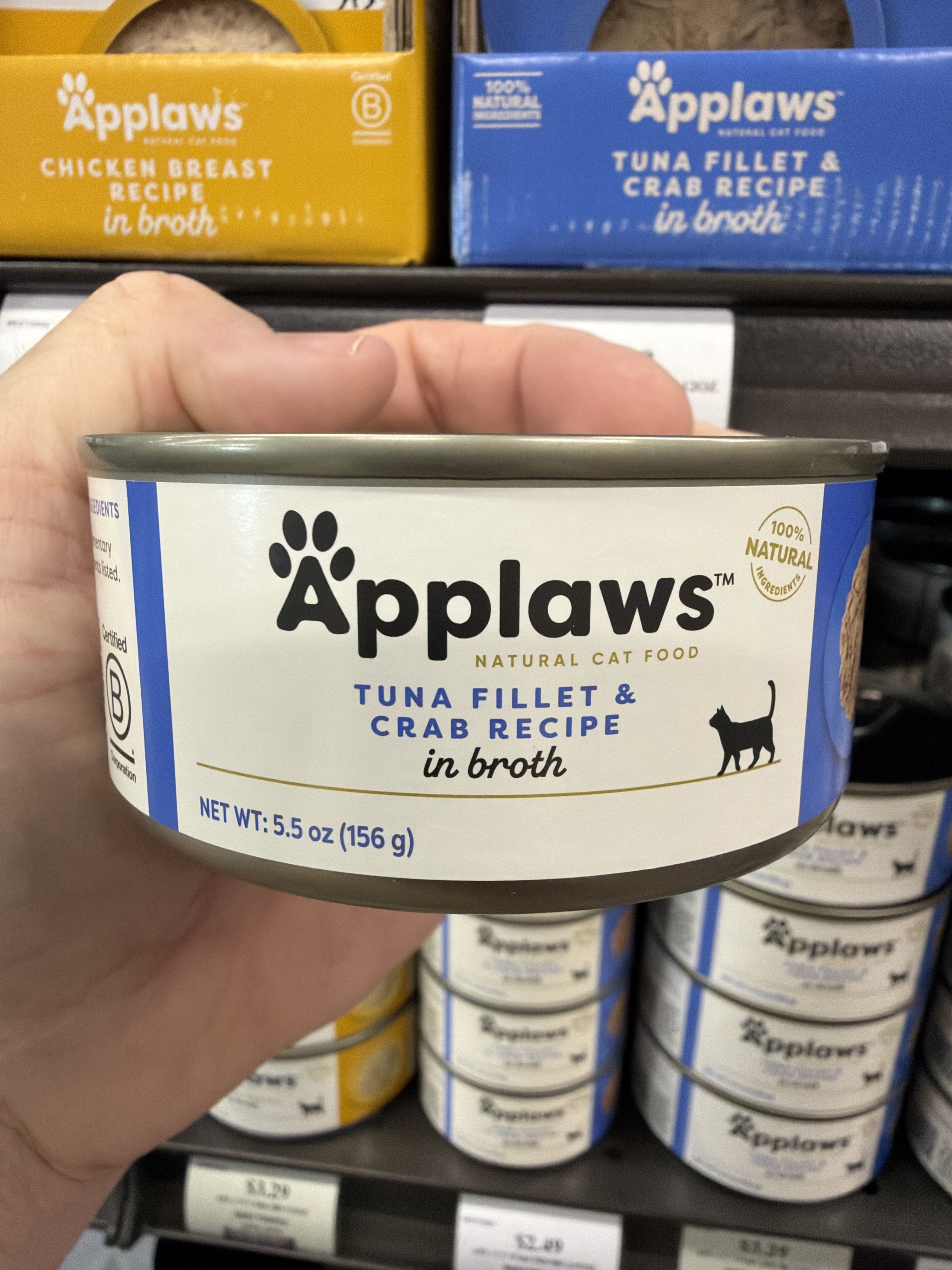 Applaws Tuna Fillet & Crab Recipe in Broth, front of the package