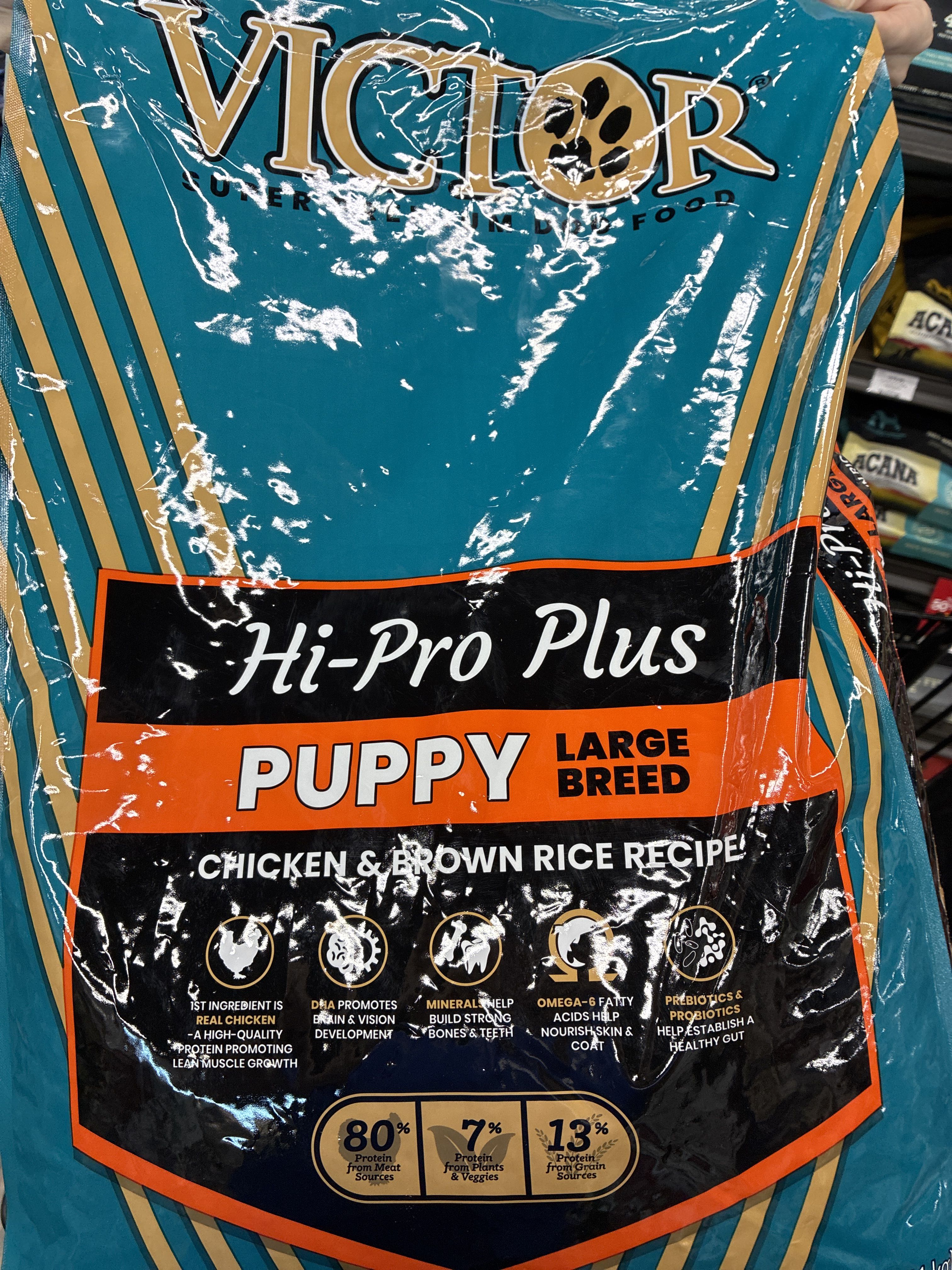 Victor Hi-Pro Plus Puppy Large Breed Chicken & Brown Rice Recipe, front of the package